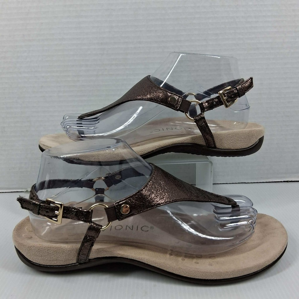 Vionic Kirra Metallic‎ Bronze Leather Backstrap Thong Sandals TVW5126 Womens 8